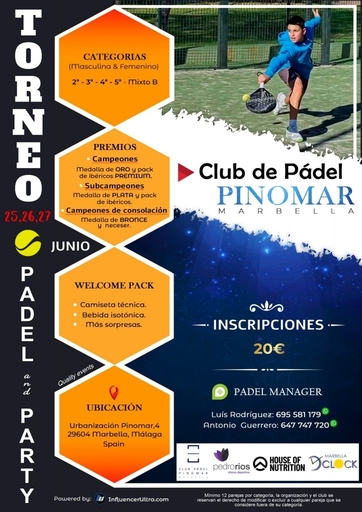 NUEVO TORNEO PADELandPARTY: CLUB PÁDEL PINOMAR MARBELLA 25, 26 y 27 JUNIO